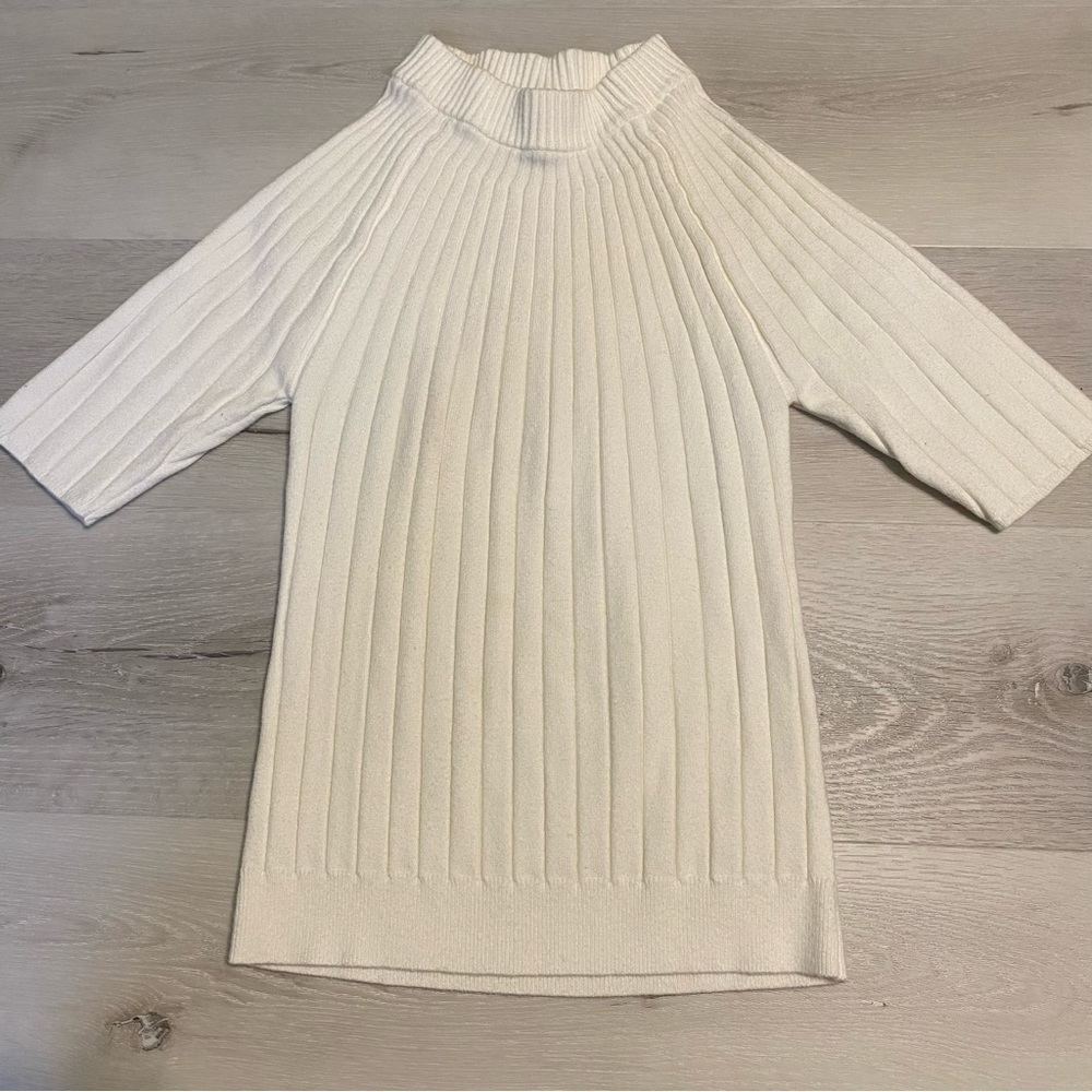 ModCloth Cream Ribbed Short-Sleeve Crewneck Sweater